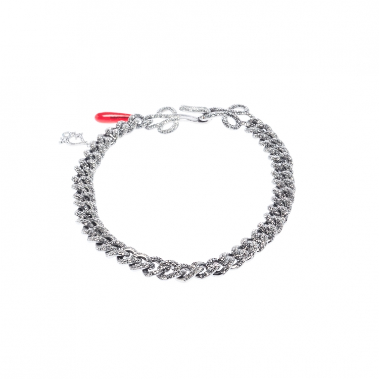 Pre Owned Dior Crystal Studded Gunmetal Tone Chain Link Choker Necklace