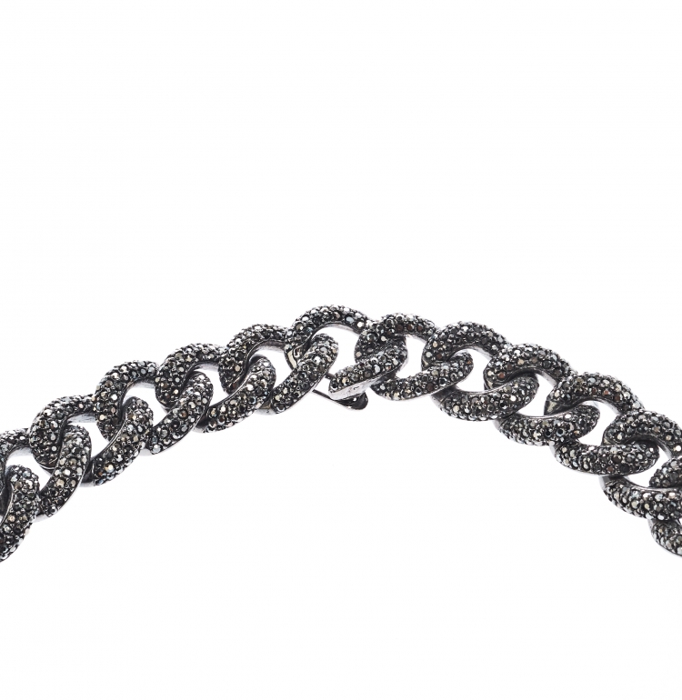 Pre Owned Dior Crystal Studded Gunmetal Tone Chain Link Choker Necklace