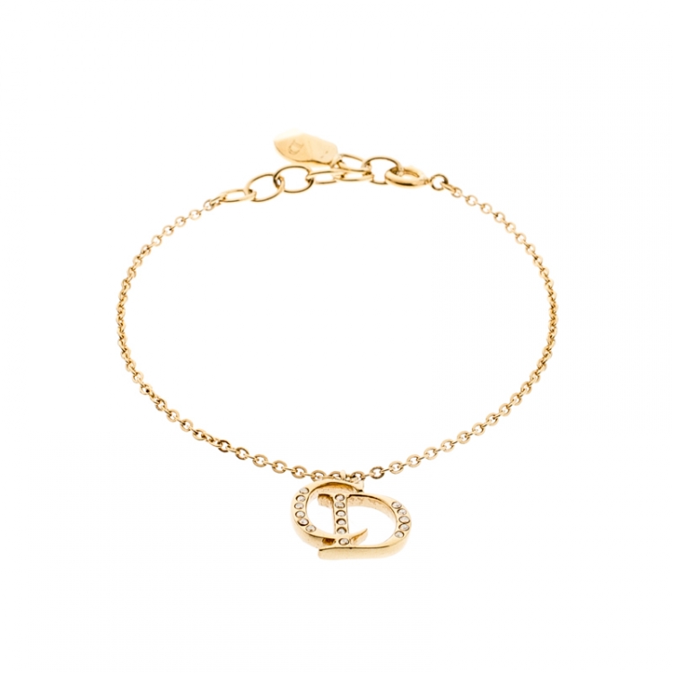 Pre Owned Dior CD Crystal Gold Tone Charm Bracelet 