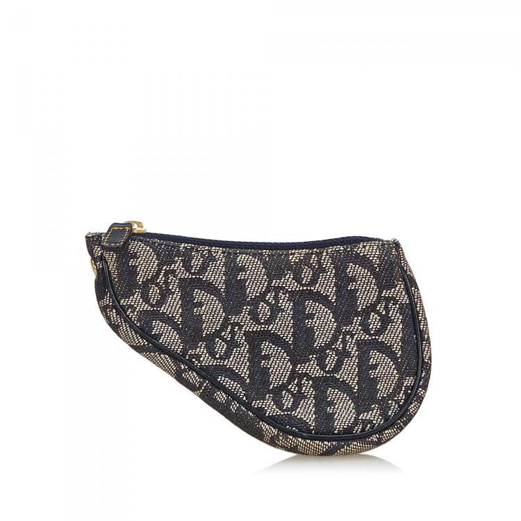 Pre Owned Dior Gray/Blue Canvas Oblique Saddle Pouch