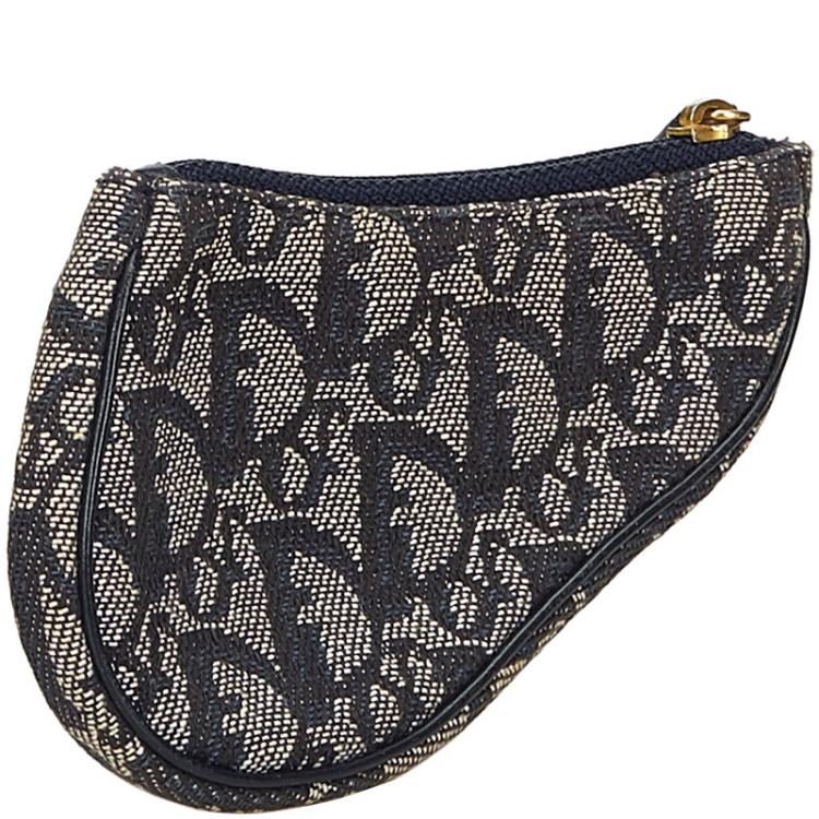 Pre Owned Dior Gray/Blue Canvas Oblique Saddle Pouch