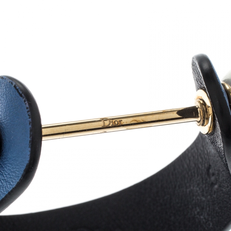 Pre Owned Dior Perle Blue Leather & Faux Pearl Cuff Bracelet S