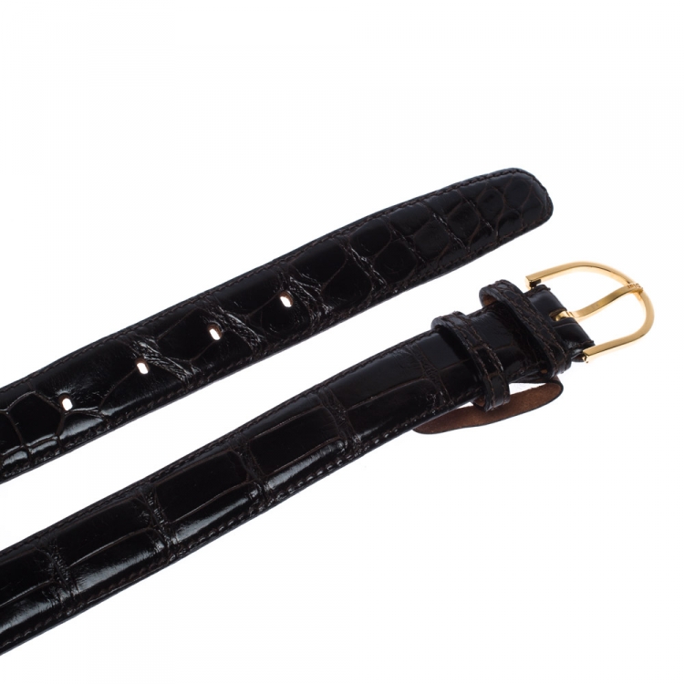 Pre Owned Dior Dark Brown Alligator Leather Buckle Belt 95 CM