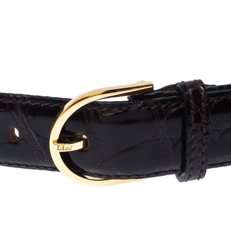 Pre Owned Dior Dark Brown Alligator Leather Buckle Belt 95 CM
