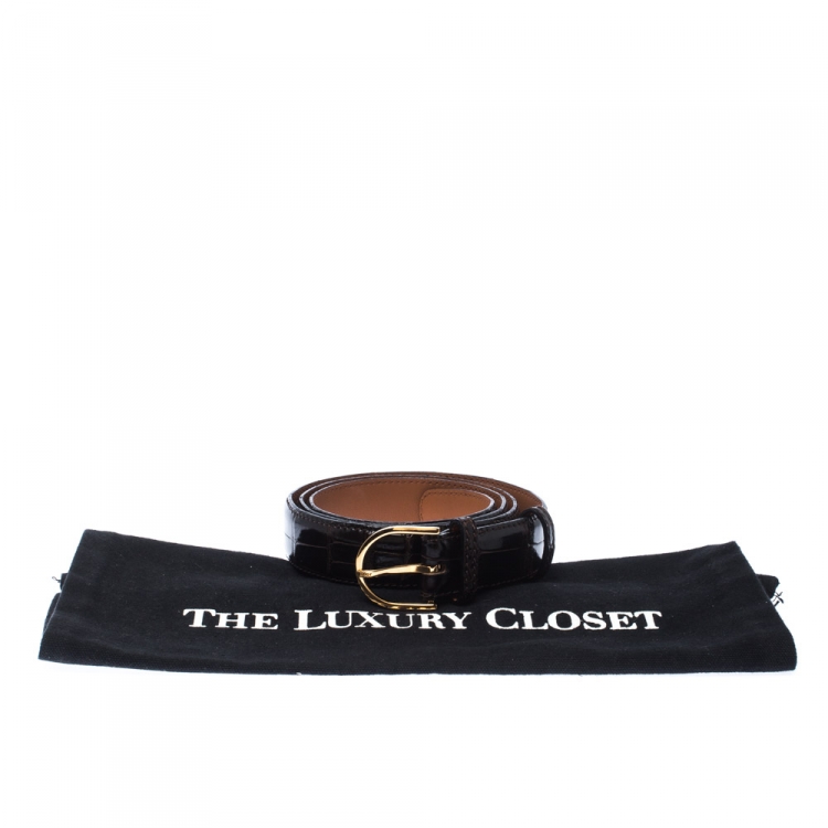 Pre Owned Dior Dark Brown Alligator Leather Buckle Belt 95 CM