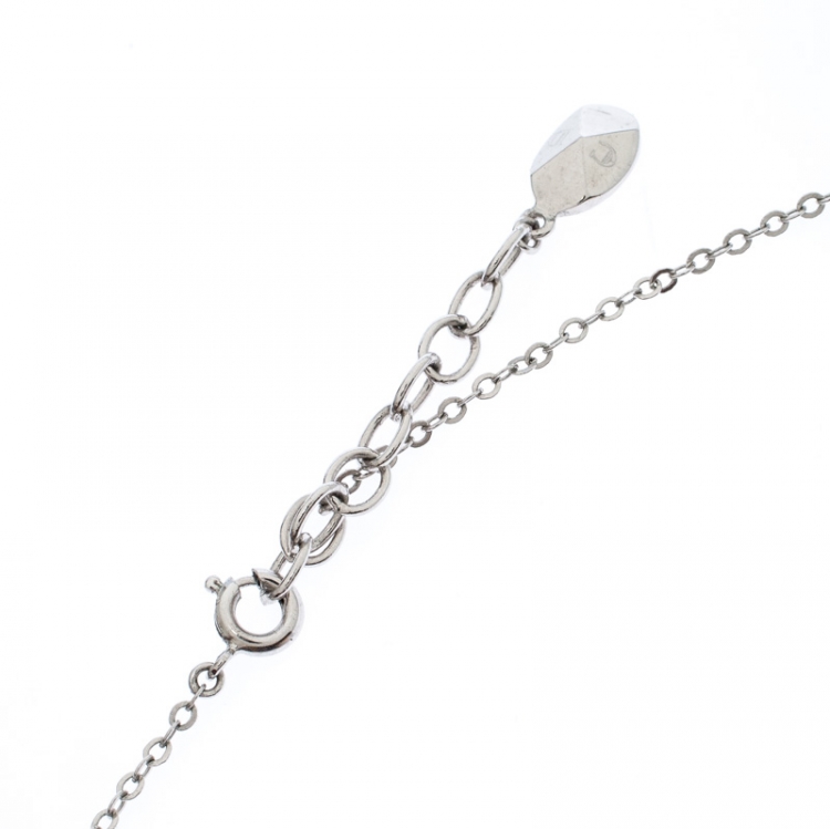 Pre Owned Dior Crystal Accented CD Silver Tone Necklace