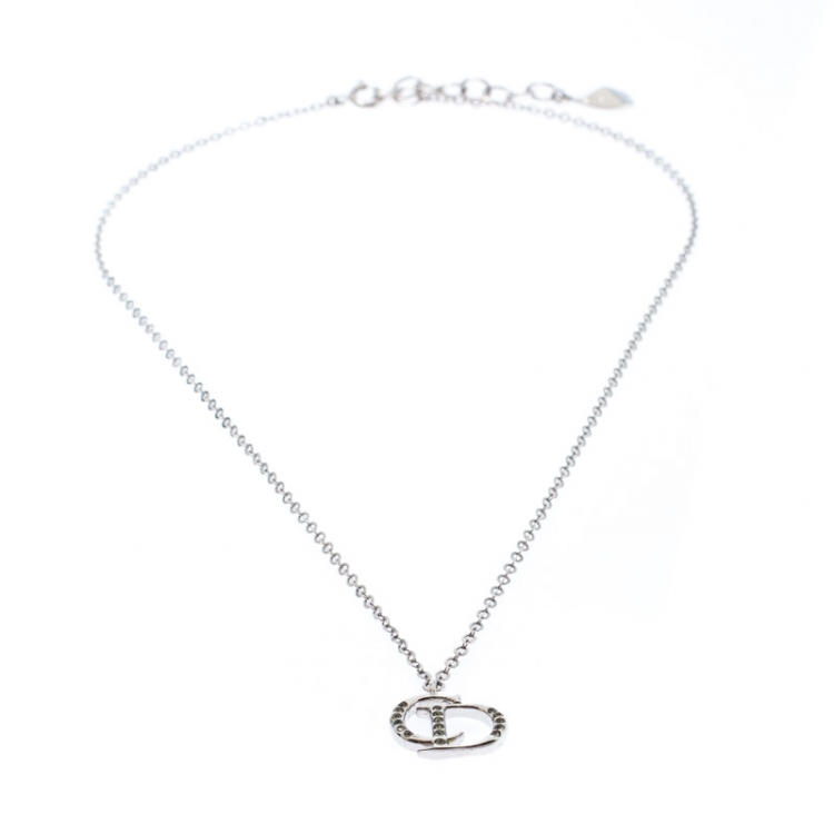 Pre Owned Dior Crystal Accented CD Silver Tone Necklace