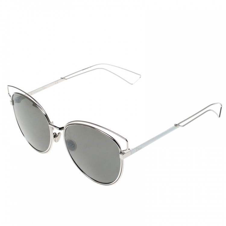 Pre Owned Dior Silver/Black DIOR Sideral 2 JB0SF Cat Eye Sunglasses
