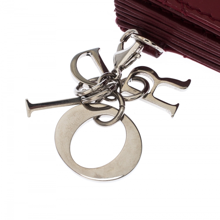Pre Owned Dior Red Cannage Patent Leather Gusset Card Holder