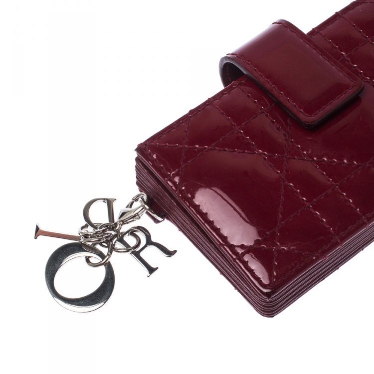 Pre Owned Dior Red Cannage Patent Leather Gusset Card Holder