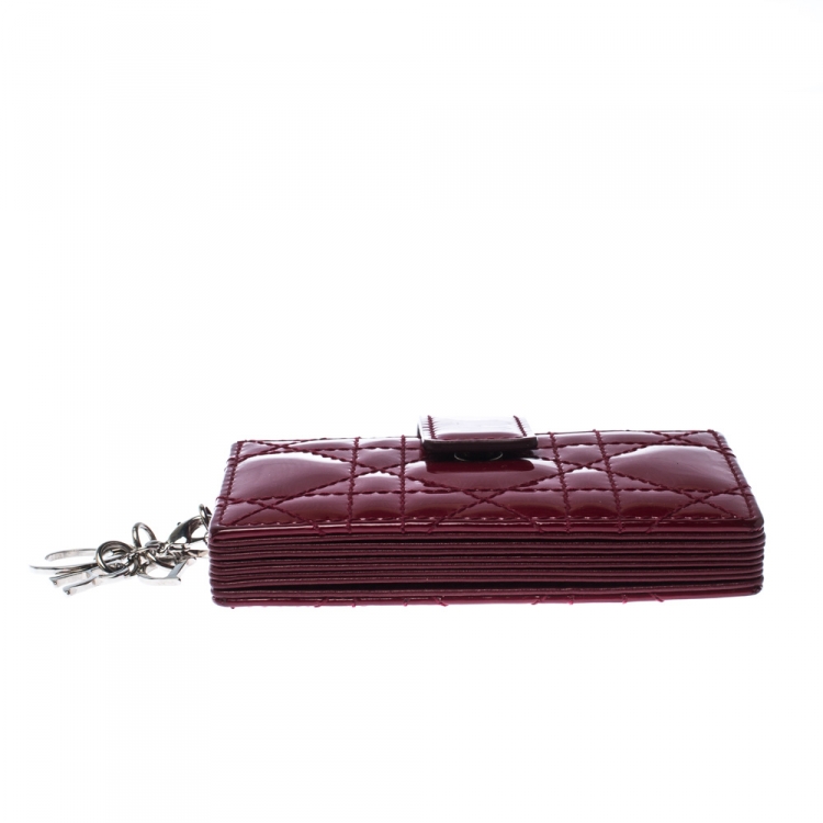 Pre Owned Dior Red Cannage Patent Leather Gusset Card Holder