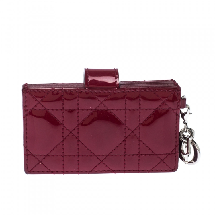 Pre Owned Dior Red Cannage Patent Leather Gusset Card Holder