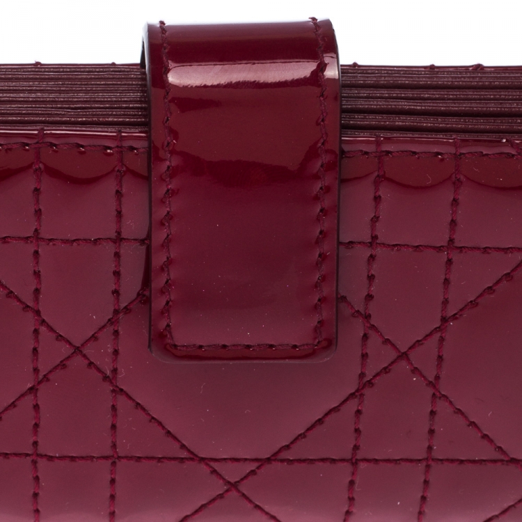 Pre Owned Dior Red Cannage Patent Leather Gusset Card Holder
