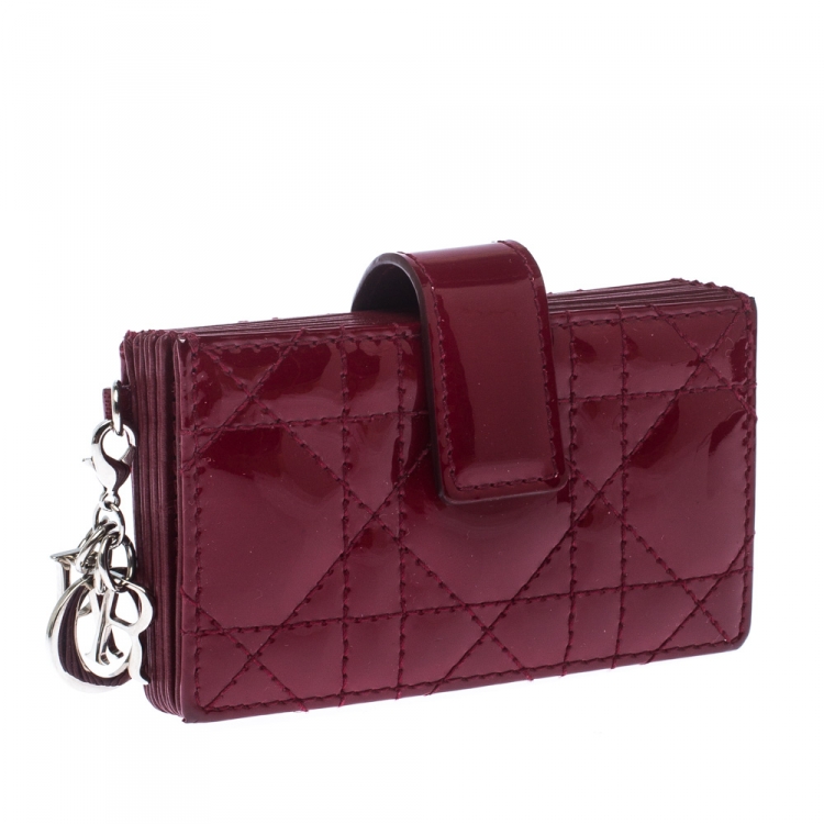 Pre Owned Dior Red Cannage Patent Leather Gusset Card Holder
