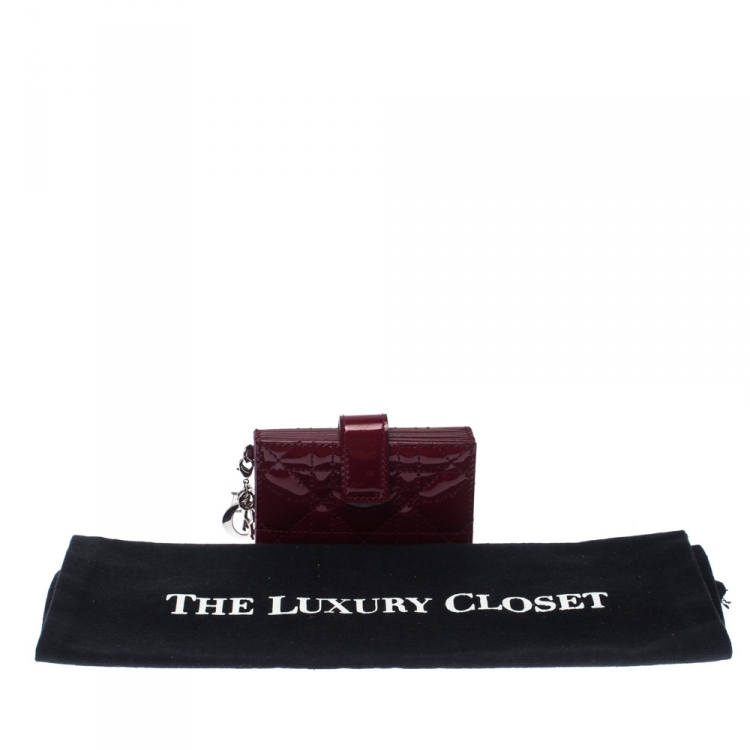 Pre Owned Dior Red Cannage Patent Leather Gusset Card Holder