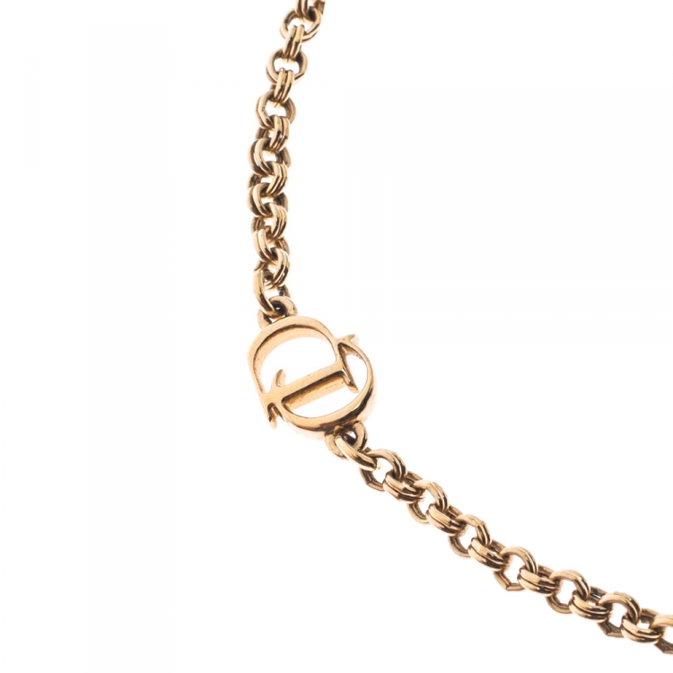 Pre Owned Dior CD Half Faux Pearl Gold Tone Bracelet 