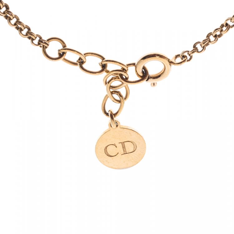 Pre Owned Dior CD Half Faux Pearl Gold Tone Bracelet 