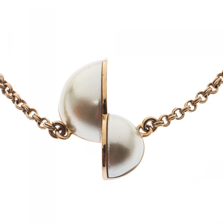 Pre Owned Dior CD Half Faux Pearl Gold Tone Bracelet 