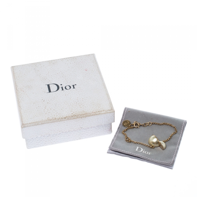 Pre Owned Dior CD Half Faux Pearl Gold Tone Bracelet 