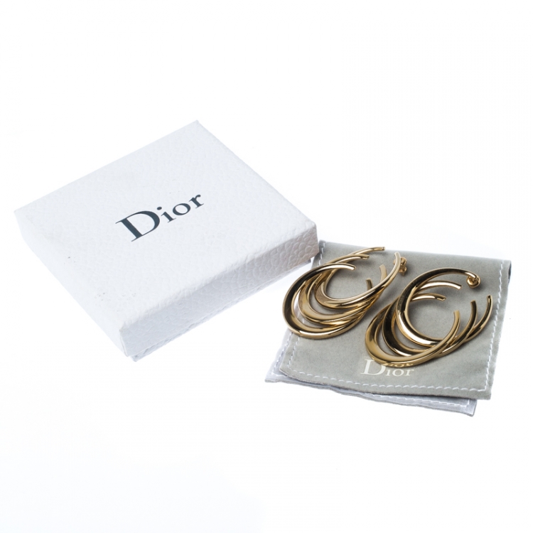 Pre Owned Dior C Motif Gold Tone Long Hoop Earrings
