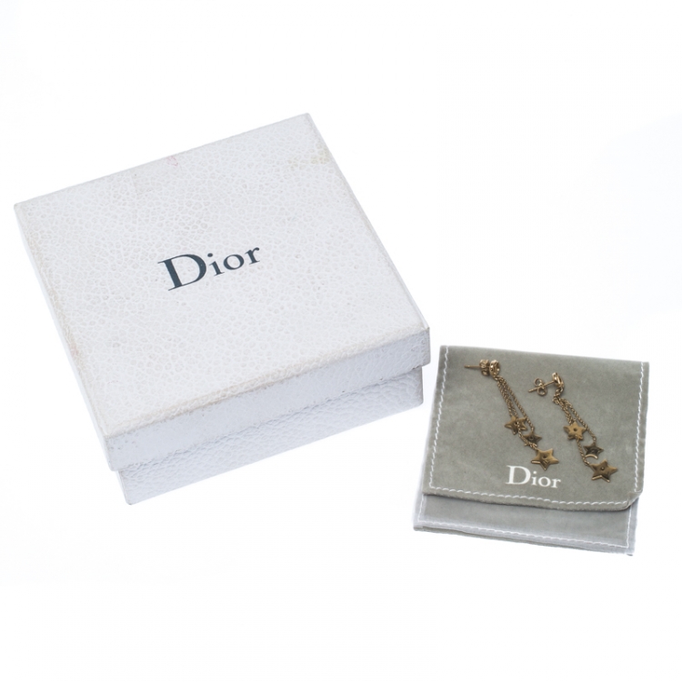 Pre Owned Dior Star Chain Gold Tone Tassel Earrings