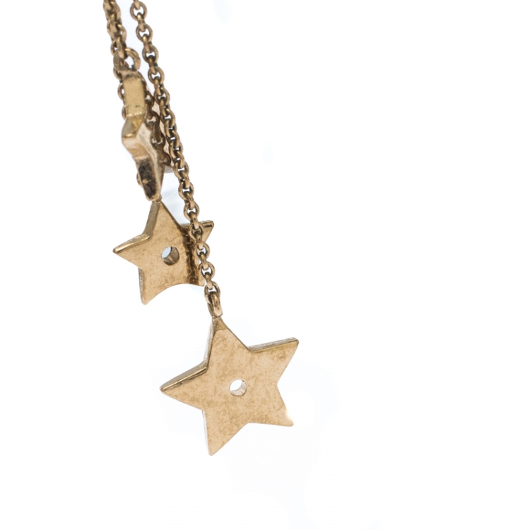 Pre Owned Dior Star Chain Gold Tone Tassel Earrings