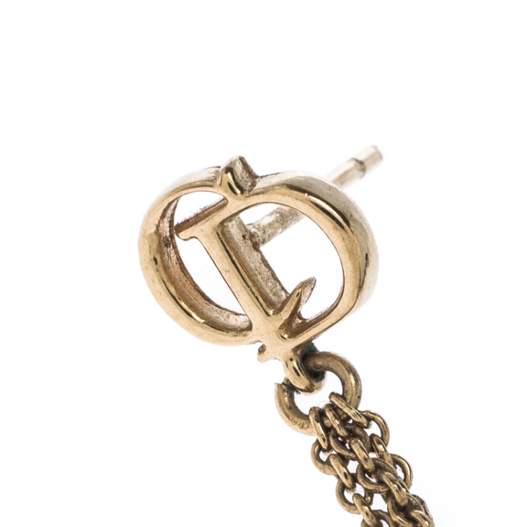 Pre Owned Dior Star Chain Gold Tone Tassel Earrings