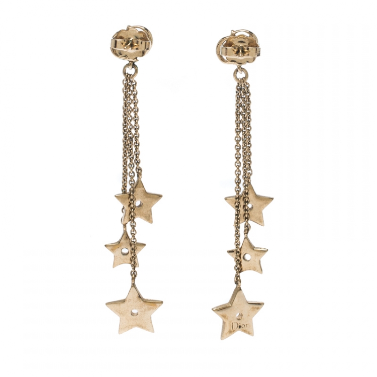Pre Owned Dior Star Chain Gold Tone Tassel Earrings