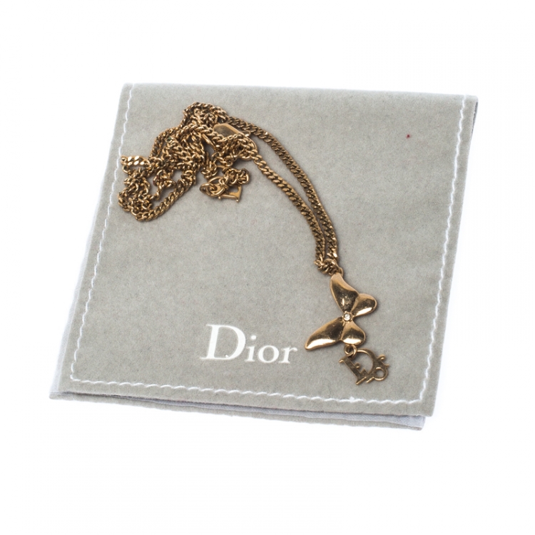 Pre Owned Dior Butterfly Charm Gold Tone Chain Link Necklace