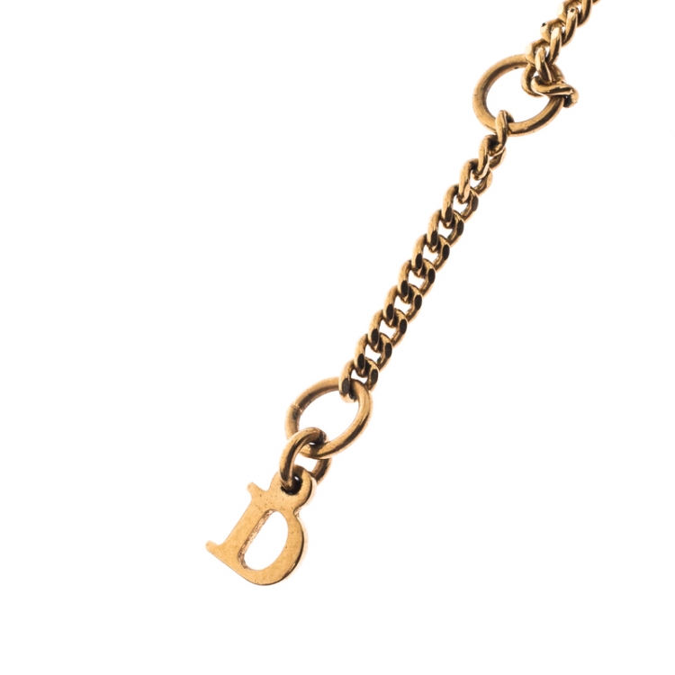 Pre Owned Dior Butterfly Charm Gold Tone Chain Link Necklace