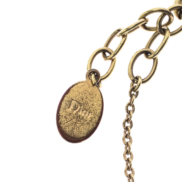 Pre Owned Dior CD Logo Crystal Gold Tone Charm Bracelet