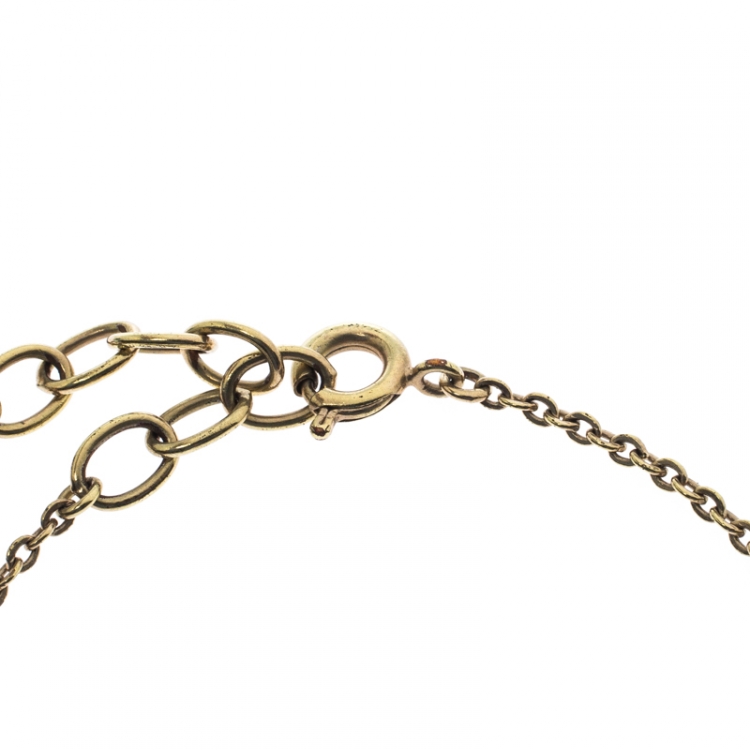 Pre Owned Dior CD Logo Crystal Gold Tone Charm Bracelet