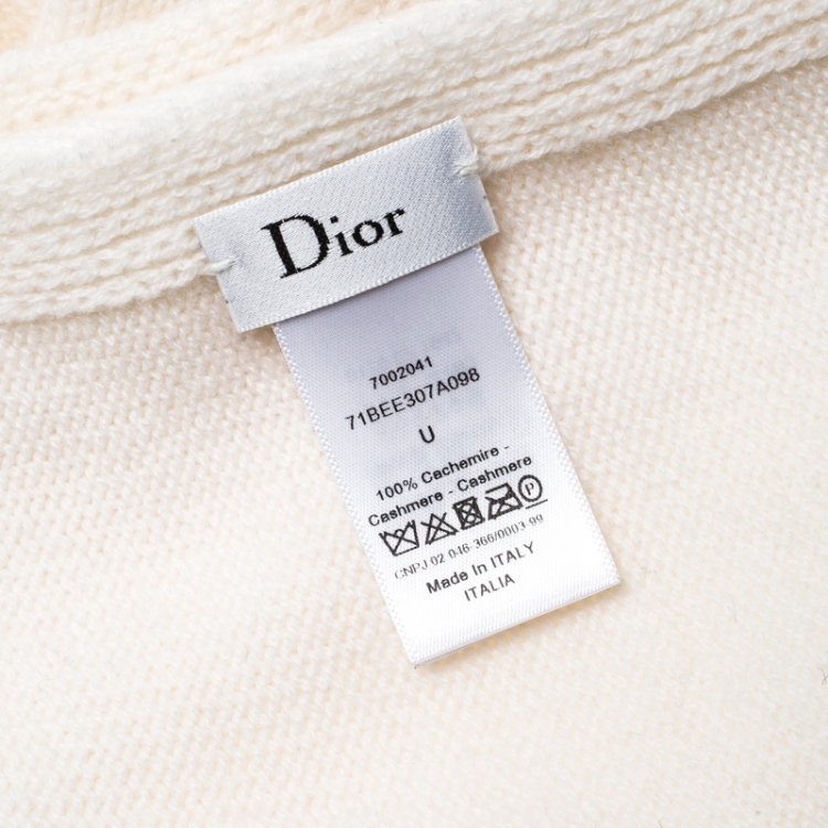 Pre Owned Dior Cream Knit Cashmere Scarf