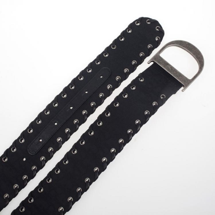 Pre Owned Christian Dior Monogram Black Leather Belt 94 CM