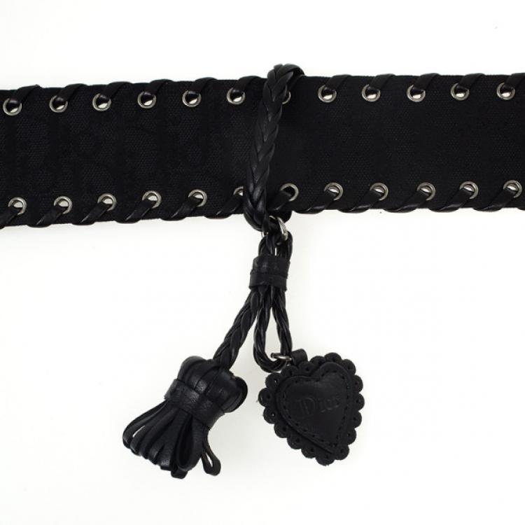 Pre Owned Christian Dior Monogram Black Leather Belt 94 CM