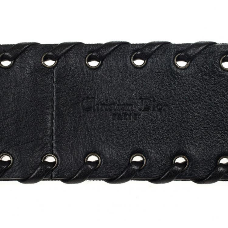 Pre Owned Christian Dior Monogram Black Leather Belt 94 CM