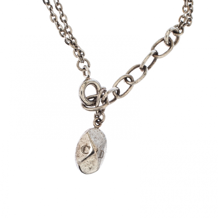 Pre Owned Dior Crystal Embellished Logo Silver Tone Bracelet