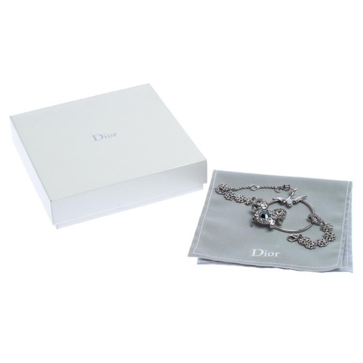 Pre Owned Dior Silver Tone Crystal Embellished Swallow Charm Bracelet