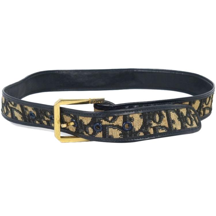 مملوكة مسبقًا Dior Black/Brown Leather Cotton Trotter Pattern Belt