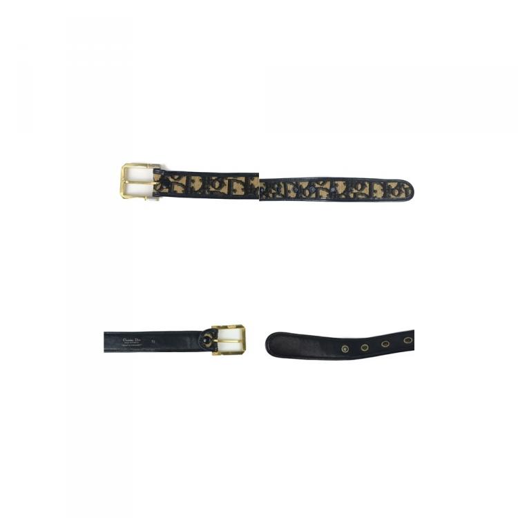 مملوكة مسبقًا Dior Black/Brown Leather Cotton Trotter Pattern Belt