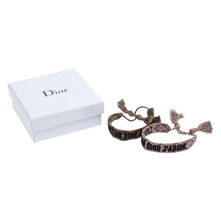 Pre Owned Dior J'adior Multicolor Woven Cotton Set of Two Adjustable Tassel Bracelets