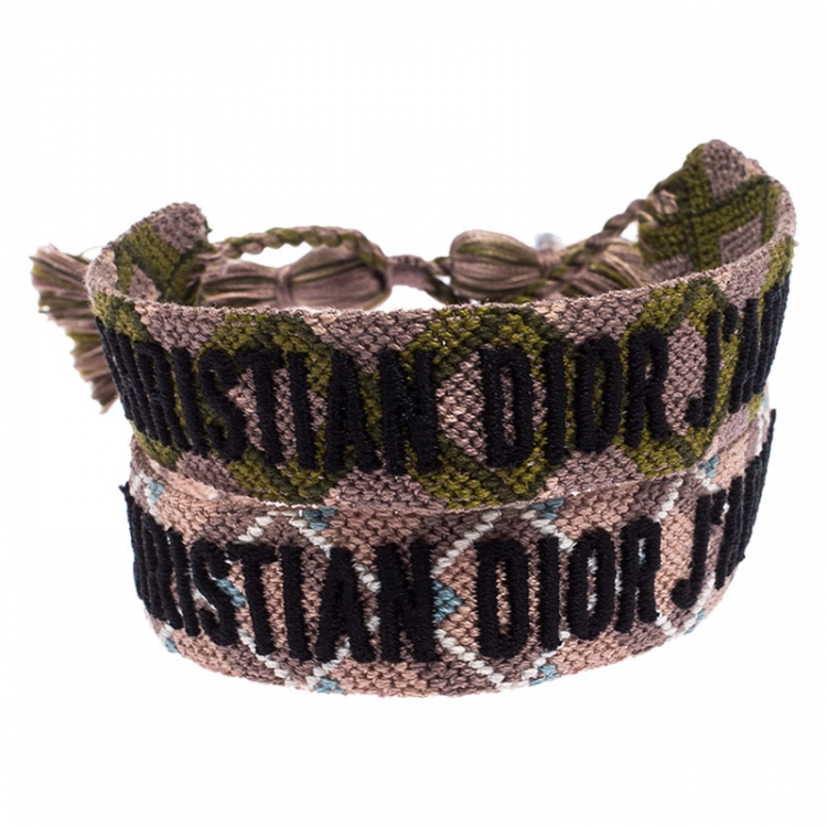 Pre Owned Dior J'adior Multicolor Woven Cotton Set of Two Adjustable Tassel Bracelets