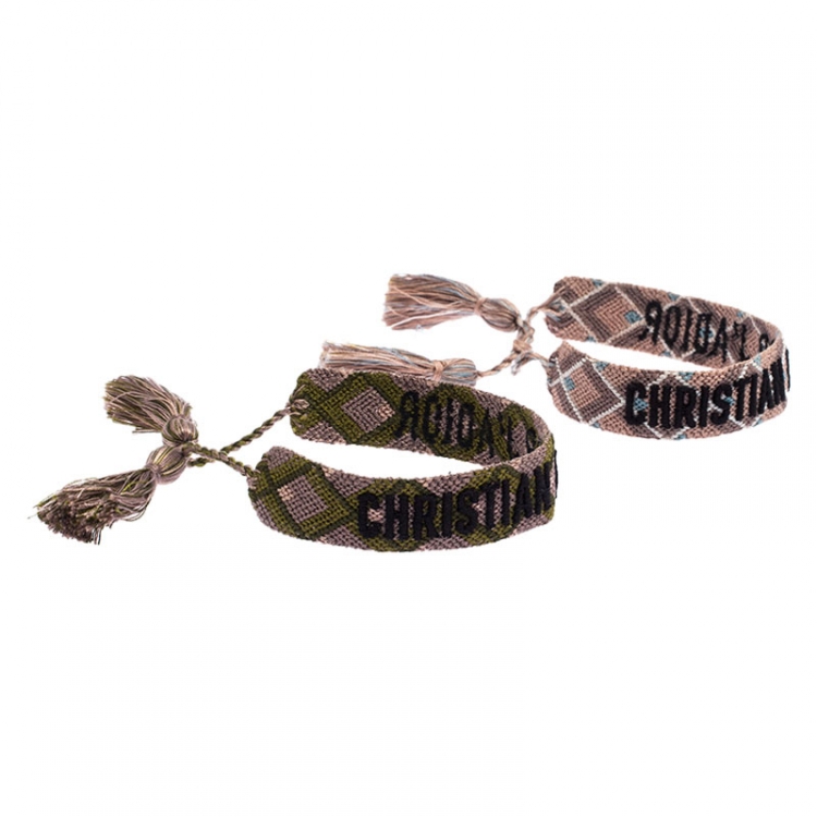 Pre Owned Dior J'adior Multicolor Woven Cotton Set of Two Adjustable Tassel Bracelets