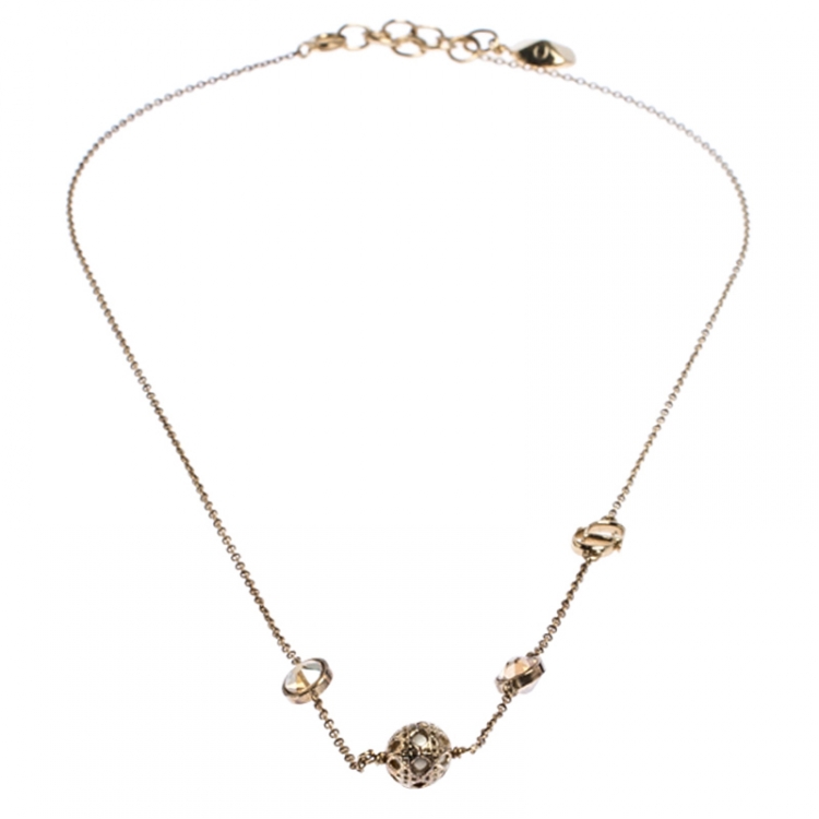 مملوكة مسبقًا Dior Gold Tone Stone Embellished Necklace