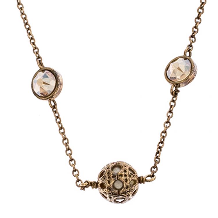 مملوكة مسبقًا Dior Gold Tone Stone Embellished Necklace