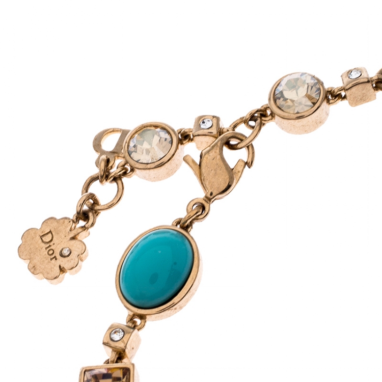 Pre Owned Dior Gold Tone Crystal Two Tone Beads Embellished D Pendant Necklace