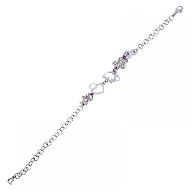 Pre Owned Dior Multi Charm Crystal Silver Tone Bracelet