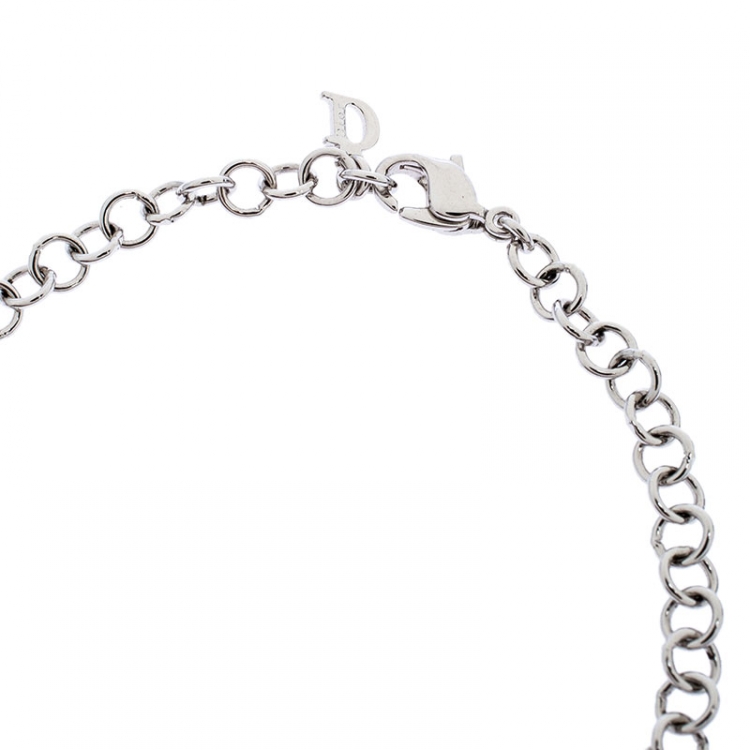 Pre Owned Dior Multi Charm Crystal Silver Tone Bracelet