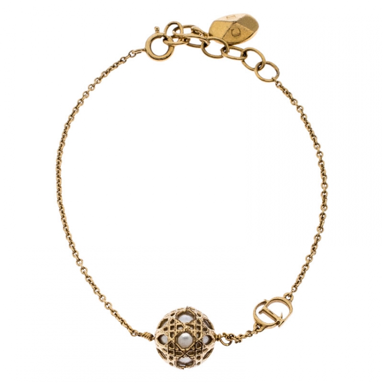 Dior Secret Cannage Faux Pearl Gold Tone Bracelet Dior | The Luxury Closet