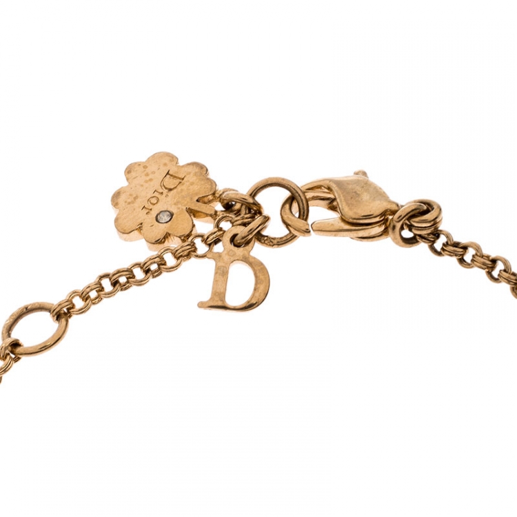 Pre Owned Dior Gold Tone Crystal Tumbled Rose Quartz Pendant Bracelet